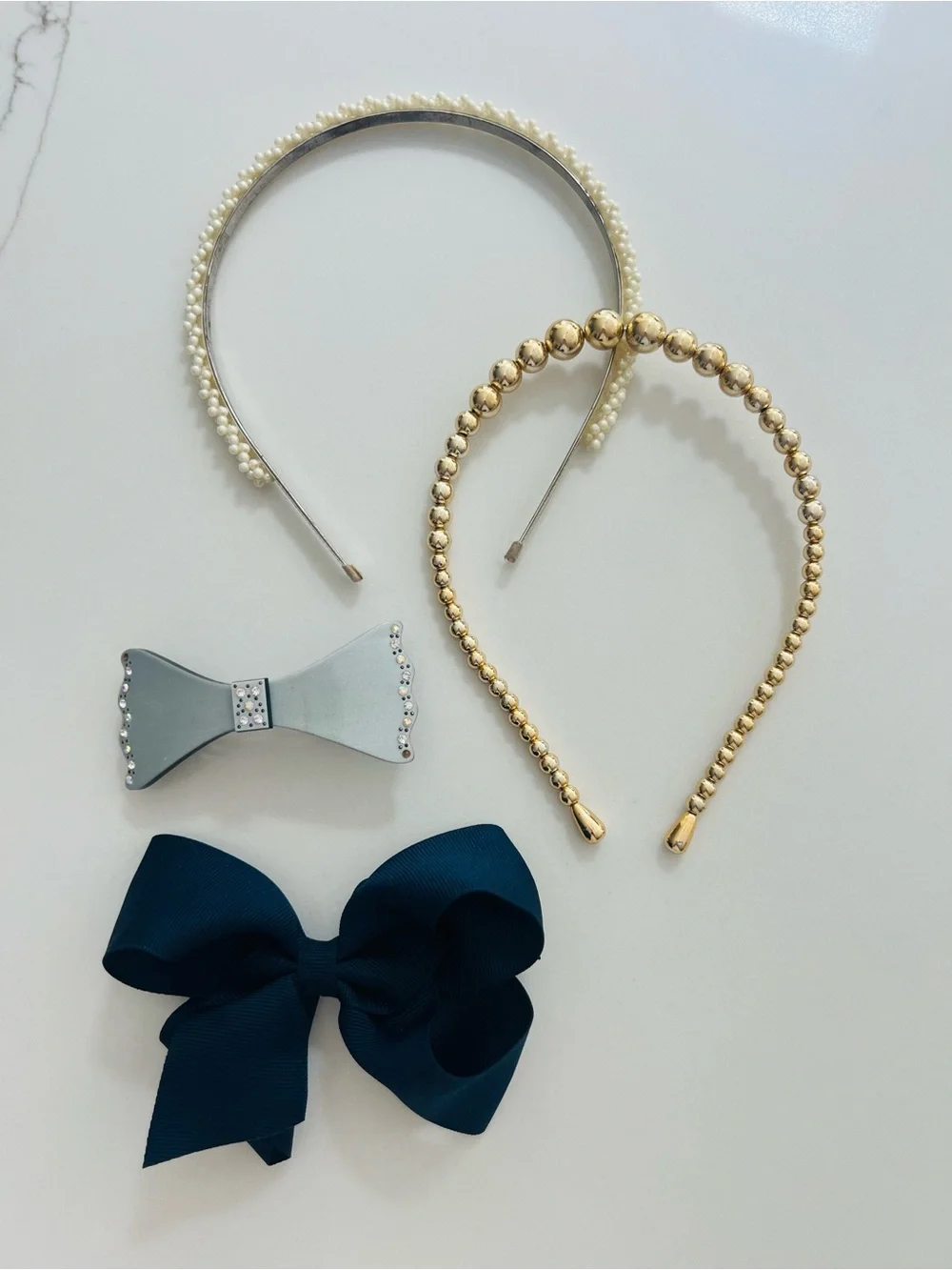 Wee Ones Pearl, Gold, Silver & Navy Hair Accessory Set